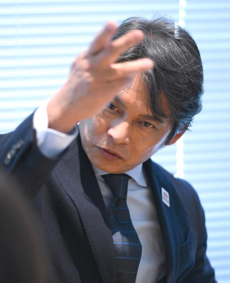 　陸上世界選手権への思いを語るスペシャルアンバサダーの織田裕二（撮影・堀内翔）