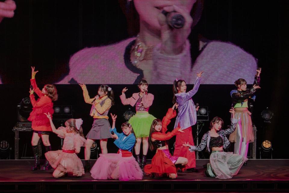 　春ツアー初日を開催したアンジュルムの（後列左から）川名凜、後藤花、上國料芽衣、下井谷幸穂、橋迫鈴、（前列左から）為永幸音、松本わかな、伊勢鈴蘭、平山遊季