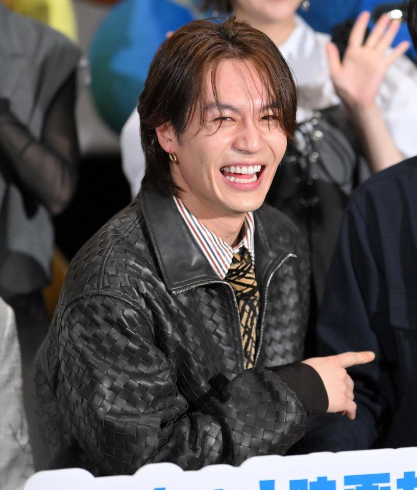 　映画「たべっ子どうぶつ　ＴＨＥ　ＭＯＶＩＥ」完成披露試写会で笑顔がはじける松田元太（撮影・伊藤笙子）