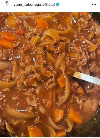 　トマトもお肉もたっぷりのハヤシライス。３月の徳永有美のインスタグラム＠ｙｕｍｉ＿ｔｏｋｕｎａｇａ．ｏｆｆｉｃｉａｌより