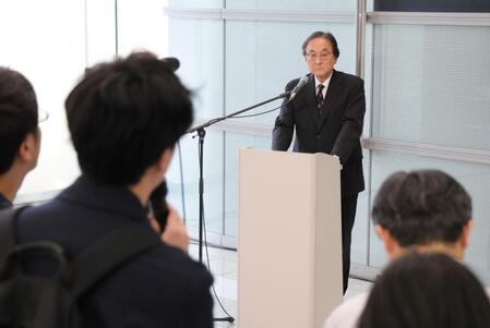 　会見するフジメディアＨＤ・金光修社長（撮影・吉澤敬太）