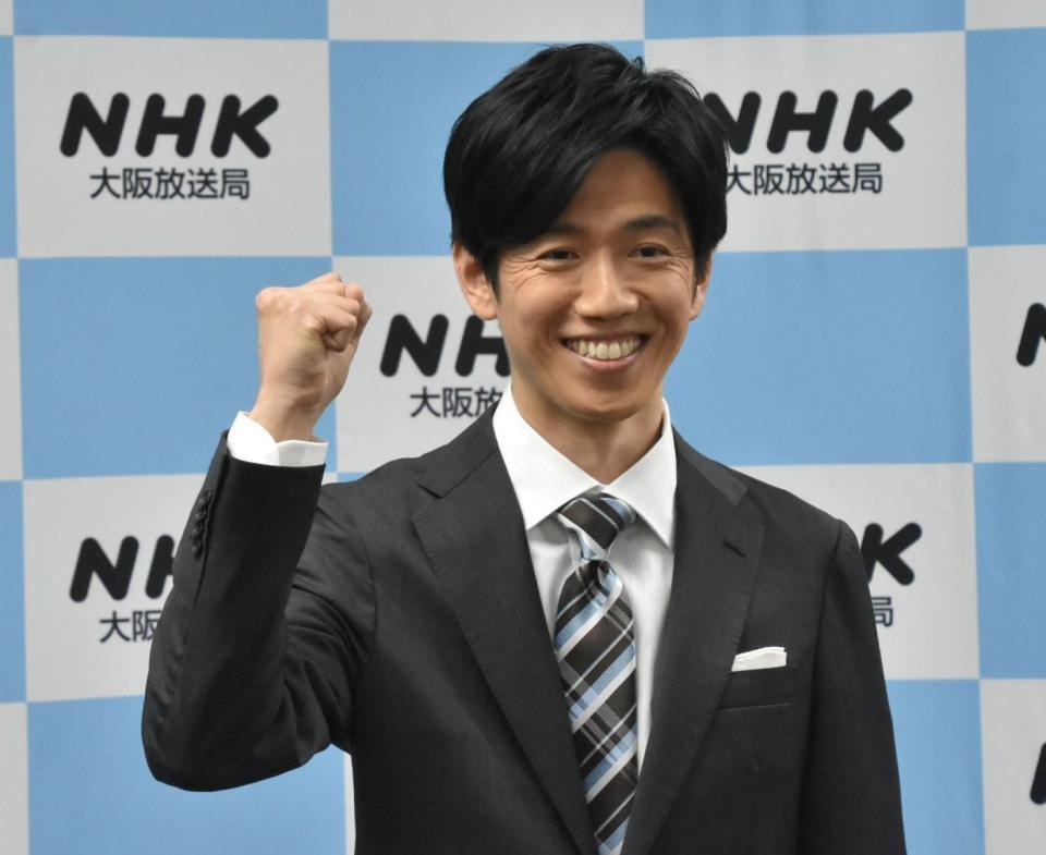 　意気込みを語ったＮＨＫ・三條雅幸アナウンサー