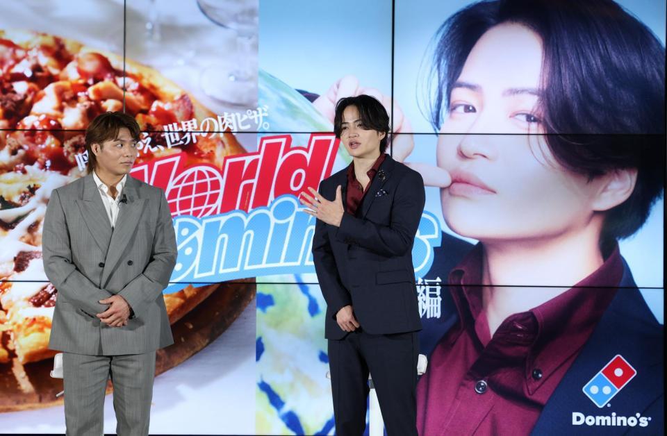 　ピザの魅力を語る阿部一二三（左）と菊池風磨（撮影・金田祐二）