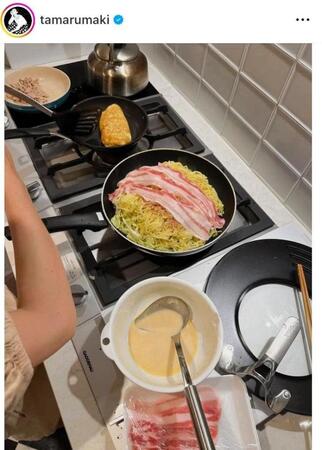 　田丸麻紀の自宅でのタコパ。田丸のインスタグラム＠ｔａｍａｒｕｍａｋｉより 