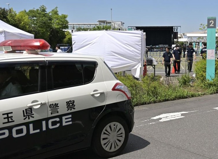 　≠ＭＥイベント中止の会場にパトカーも駆けつけた（撮影・持木克友）