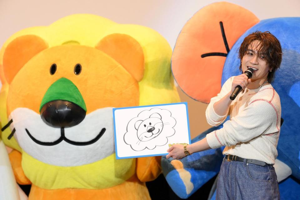 　らいおんくんのイラストを披露した松田元太（撮影・伊藤笙子）