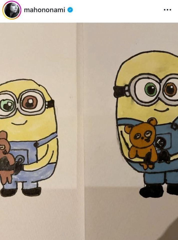 　子供たちのお絵かき対決。野波麻帆のインスタグラム＠ｍａｈｏｎｏｎａｍｉより