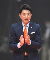 　パリ五輪日本選手団の壮行会に応援リーダーとして参加した松岡修造＝２４年７月