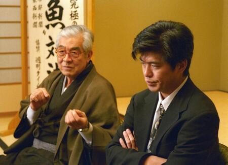 　１９９６年、映画「美味しんぼ」で親子初共演。三國連太郎さん（左）と佐藤浩市