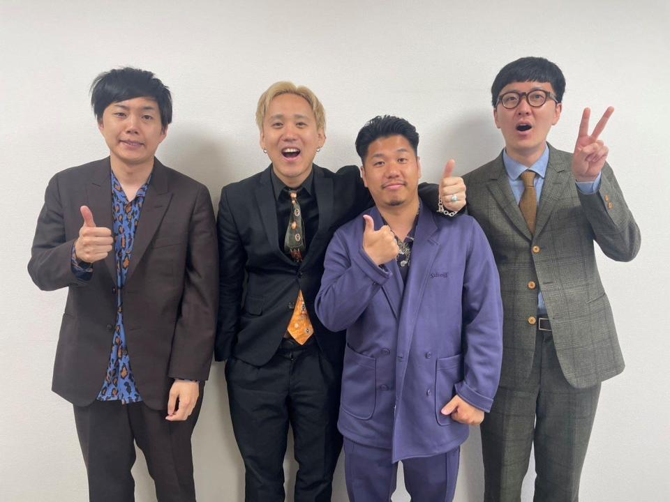 　取材会にリモートで出席した（左から）黒帯の大西進、てらうち、チェリー大作戦の宗安聖、ねんど