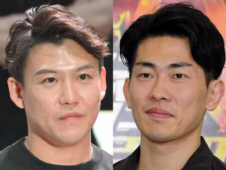 　ジャングルポケット・おたけ（左）と太田博久