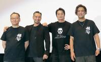 　映画「田村悠人」の完成披露舞台あいさつに登壇した（左から）辻裕之監督、山口祥行、本宮泰風、鈴木祐介エグゼクティブプロデューサー