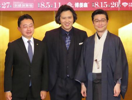 　（左から）松岡亮氏、尾上松也、尾上菊之丞