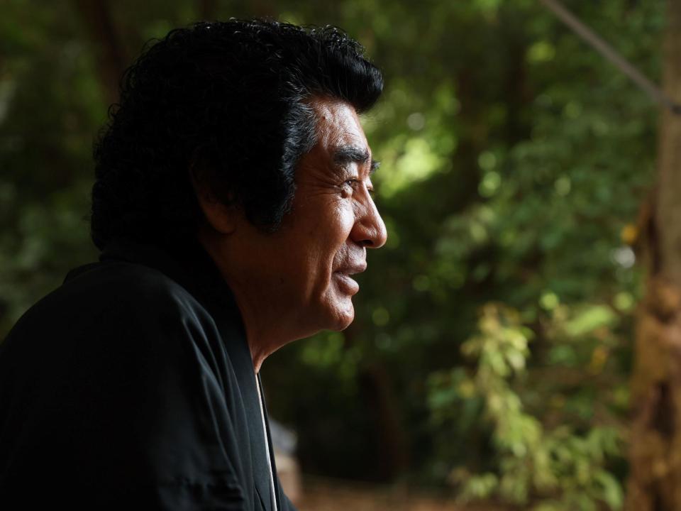 　取材に応じる藤岡弘、（撮影・石井剣太郎）