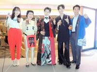 　ＧＭＯシブヤエンタメ祭の前夜祭に登場した（左から）雨宮萌果、あぁ～しらき、䋝田圭亮、原田波人、橋口誠ＧＭＯインターネットグループ専務