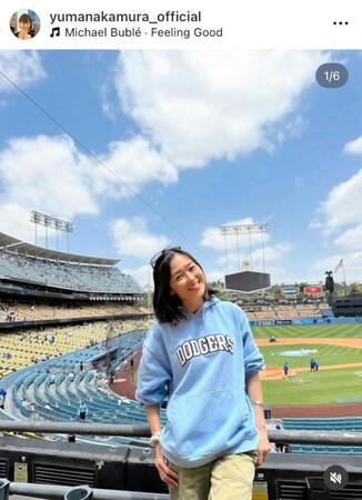 　ドジャースタジアムで。５月の中村由真のインスタグラム＠ｙｕｍａｎａｋａｍｕｒａ＿ｏｆｆｉｃｉａｌより