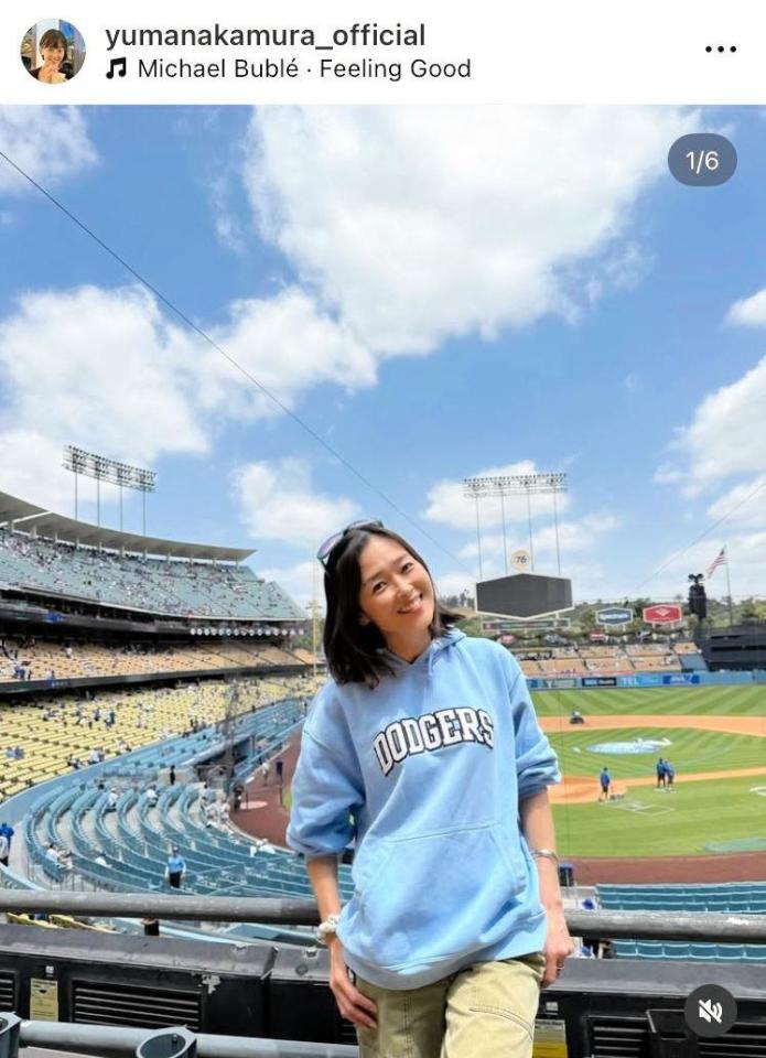 　ドジャースタジアムで。５月の中村由真のインスタグラム＠ｙｕｍａｎａｋａｍｕｒａ＿ｏｆｆｉｃｉａｌより