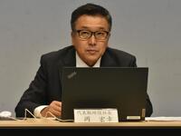 　会見するカンテレの岡宏幸新社長