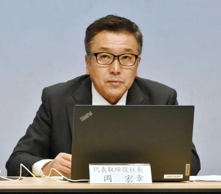 　会見する関西テレビ・岡宏幸社長