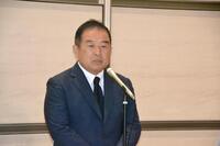 　囲み取材に応じた日本テレビの福田博之社長