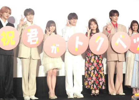 　イベントに出席した（左から）ＮＡＯＹＡ、大久保波留、矢吹奈子、大橋和也、畑芽育、山中柔太朗、星乃夢奈