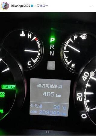 　愛車のデジパネに衝撃の数字表示　石田ひかりインスタグラム＠ｈｉｋａｒｉｎｇｏ０５２５