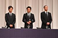 　（左から）国分太一、城島茂、松岡昌宏＝２０１８年５月