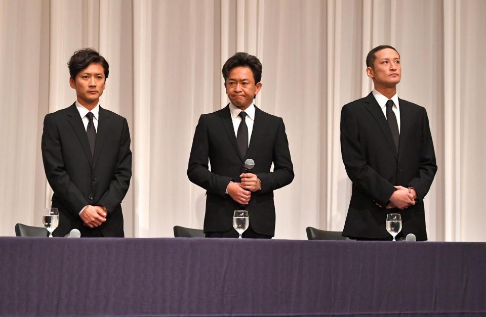 　（左から）国分太一、城島茂、松岡昌宏＝２０１８年５月