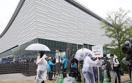 　株主総会が行われた有明アリーナ（撮影・石井剣太郎）