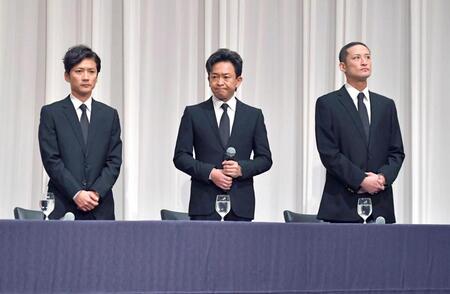 　（左から）国分太一、城島茂、松岡昌宏＝２０１８年５月