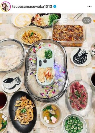 　ホムパの様子。益若つばさのインスタグラム＠ｔｓｕｂａｓａｍａｓｕｗａｋａ１０１３（２３年８月１５日付）より