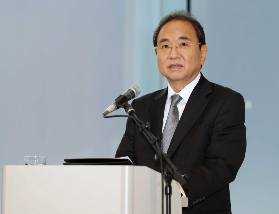 　会見するフジテレビ・清水賢治新社長（撮影・石井剣太郎）