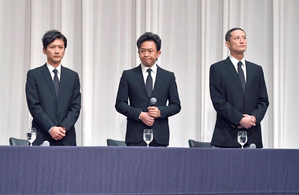 　（左から）国分太一、城島茂、松岡昌宏＝２０１８年５月