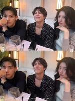 　ｍｉｓｓ　Ａ・スジの公式インスタグラム＠ｓｋｕｕｋｚｋｙより（左から）ＢＴＳ・Ｖ、パク・ボゴム、スジ