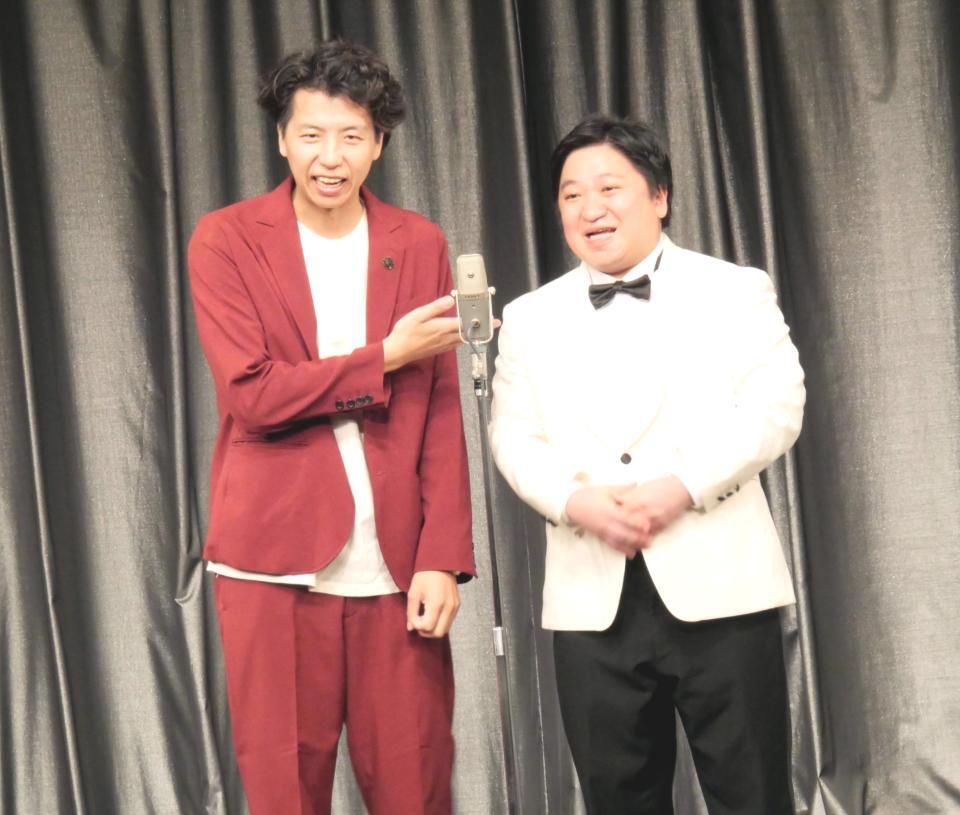 　「ダブルインパクト」の優勝ではなくケツ（右）の結婚を報告してボケる辻皓平