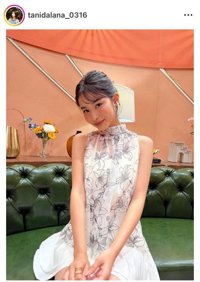 　ノースリーブの花柄ワンピで魅了した放送後の谷田ラナのオフショット。インスタグラム＠ｔａｎｉｄａｌａｎａ＿０３１６より