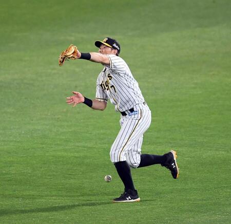 　試合後、ナイター照明での捕球練習で落球する阪神時代の糸井嘉男氏＝２０２０年６月