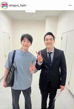 メガネなくて印象激変のハナコの菊田竜大（右）。「スティンガース　警視庁おとり捜査検証室」のインスタグラム＠ｓｔｉｎｇｅｒｓ＿ｆｕｊｉｔｖより