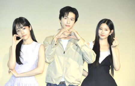 　映画「君の声を聴かせて」ジャパンプレミアに登場した（左から）ノ・ユンソ、ホン・ギョン、キム・ミンジュ