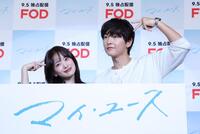 　ドラマをＰＲするチョン・ウヒ（左）とソン・ジュンギ（撮影・佐々木彰尚）