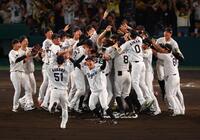 　優勝を決め喜ぶ阪神ナイン（撮影・山口登）