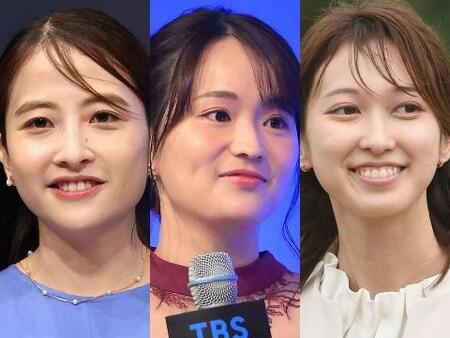 　（左から）日比麻音子アナウンサー、篠原梨菜アナウンサー、佐々木舞音アナウンサー