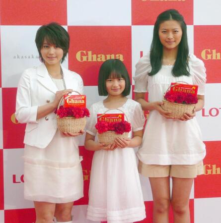 ２００８年５月、（左から）堀北真希さん、森迫永依、榮倉奈々