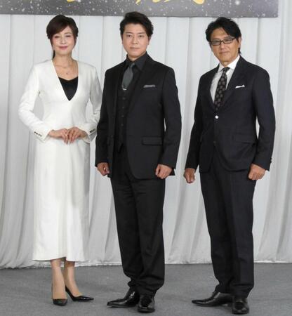 　舞台「忠臣蔵」に出演する（左から）藤原紀香、上川隆也、高橋克典