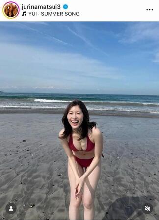 　写真集オフショット。ビーチ姿がど迫力の松井珠理奈インスタグラム＠ｊｕｒｉｎａｍａｔｓｕｉ３より