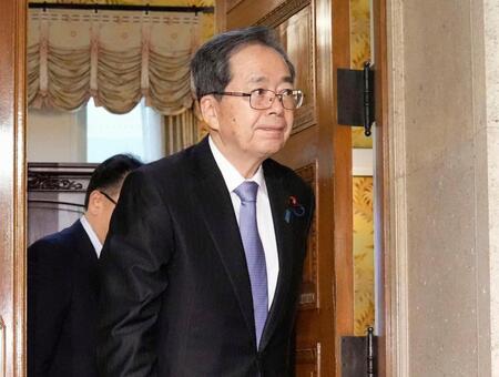 　自民党の高市総裁との会談を終えた公明党の斉藤代表