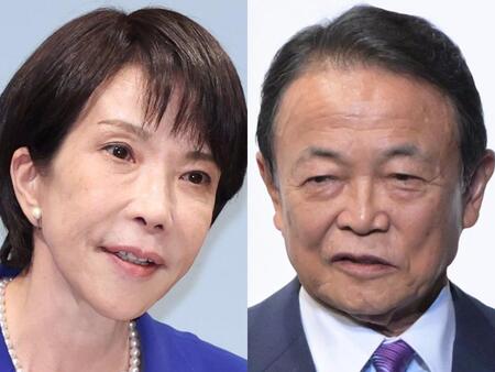 　高市早苗氏（左）と麻生太郎氏