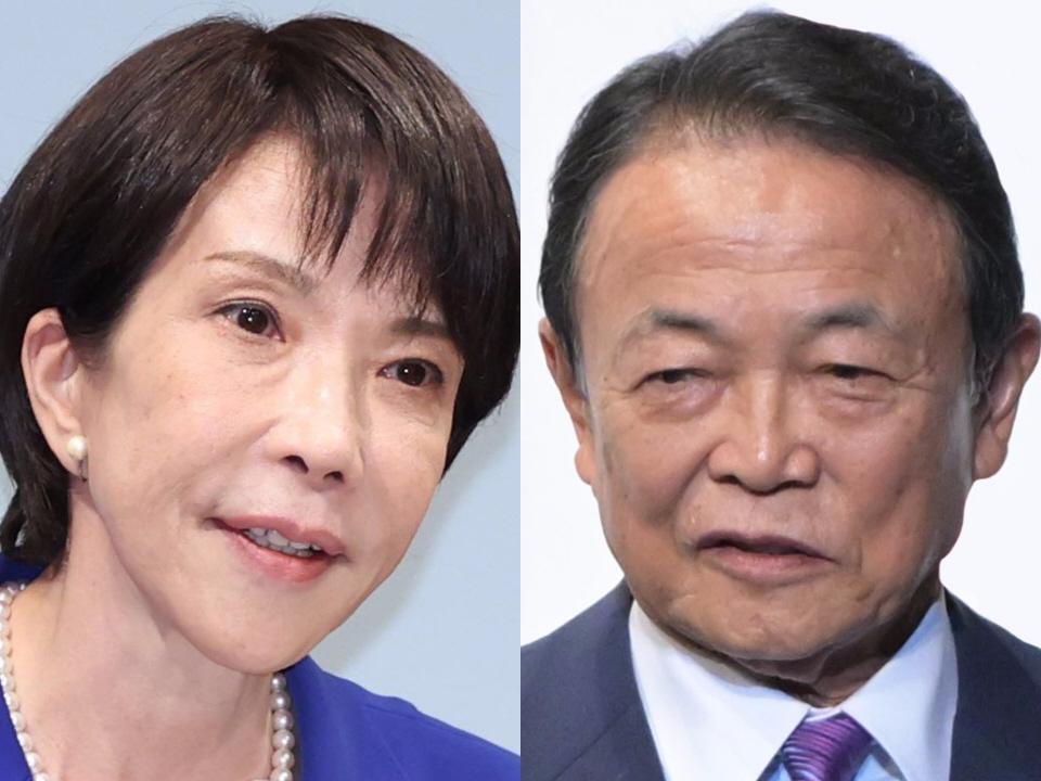 　高市早苗氏（左）と麻生太郎氏
