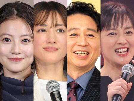 　（左から）今田美桜、綾瀬はるか、有吉弘行、鈴木奈穂子アナウンサー
