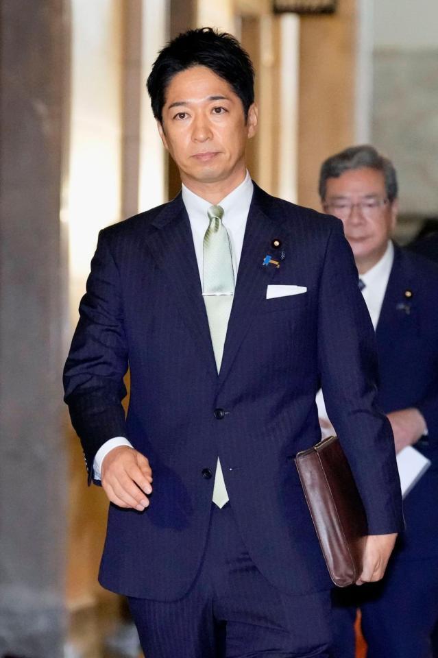 自民党の高市総裁らとの政策協議に臨む日本維新の会の藤田共同代表＝16日午後、国会